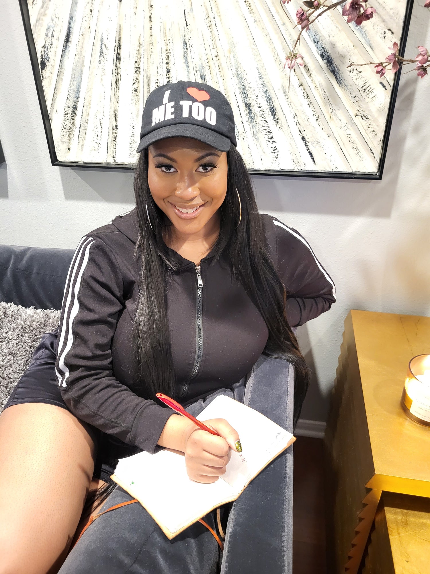 Mykal Jackson wearing I Love Me Too Unisex Dad Hat